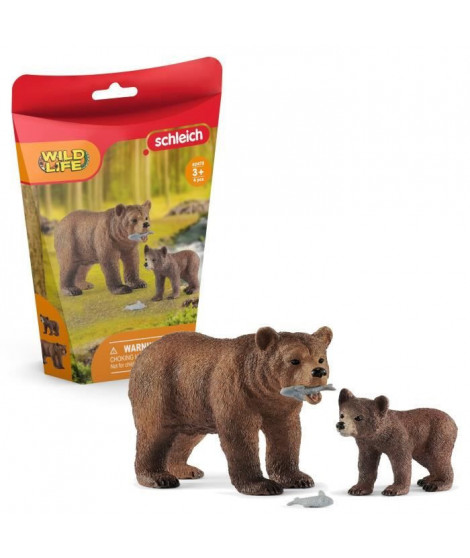 Figurines Maman grizzly avec ourson - SCHLEICH 42473  WILD LIFE - Set de Jouets Animaux Durables