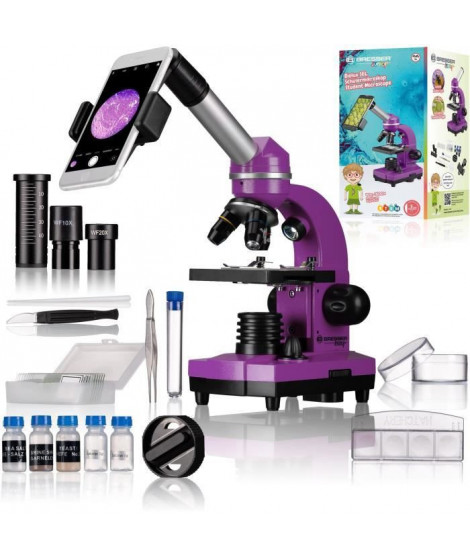 Microscope étudiant BIOLUX SEL - BRESSER JUNIOR - grossissement 40x-1600x - kit d'expérimentation - violet