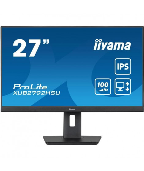Ecran PC - IIYAMA PROLITE XUB2792HSU-B6 - 27 1920x1080 - Dalle IPS - 0,4ms - 100Hz - HDMI / DisplayPort - Réglable en hauteur…