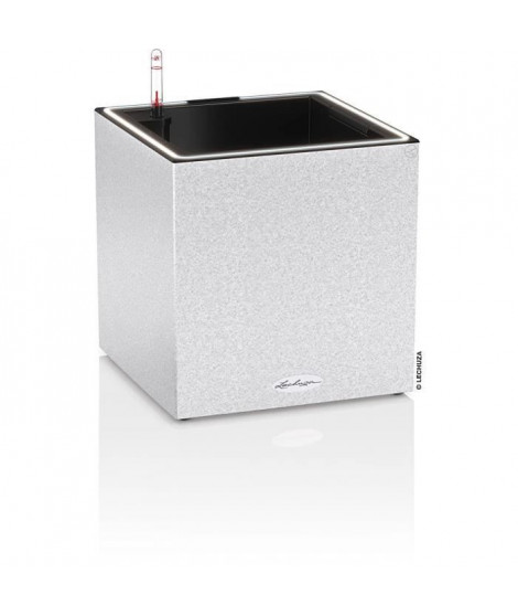 Pot de fleur LECHUZA Canto Stone Cube 30 - kit complet LED, blanc quartz