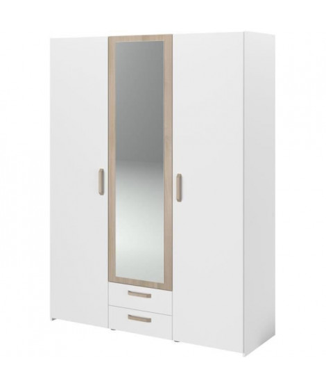 Armoire DREAM 3 portes - Panneau de particules - Miroir - Décor blanc - L150 x H200 x P52 cm