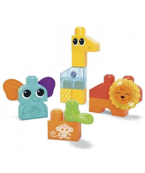 Jeu de construction SAFARI DES SENS MEGABLOKS - Girafe clochette, lion billes et éléphant oreille souple