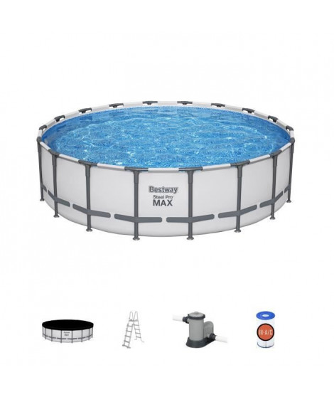 Kit Piscine hors sol tubulaire BESTWAY - Steel Pro Max - 549 x 132 cm - Rectangulaire (Inclus filtre a cartouche + échelle + …