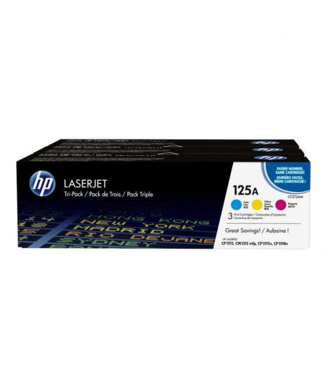 HP 125A Pack de 3 cartouches de toner cyan, jaune et magenta authentiques (CF373AM) pour Color LJ CM1312/CP1215/CP1217/CP1515…