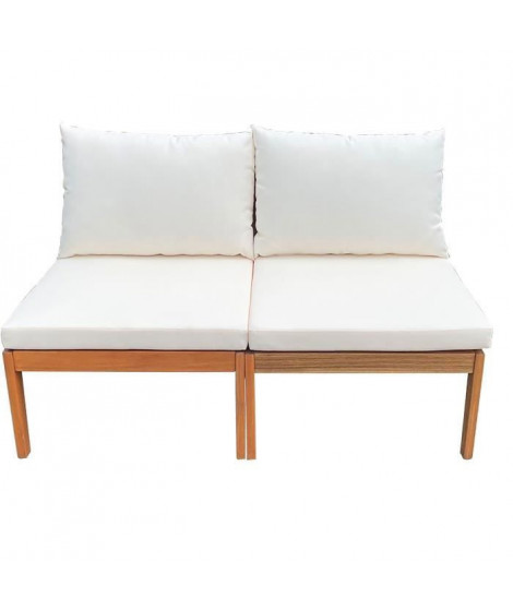 Banquette de jardin ALMA en bois d'acacia FSC avec coussins - 2 personnes - Blanc