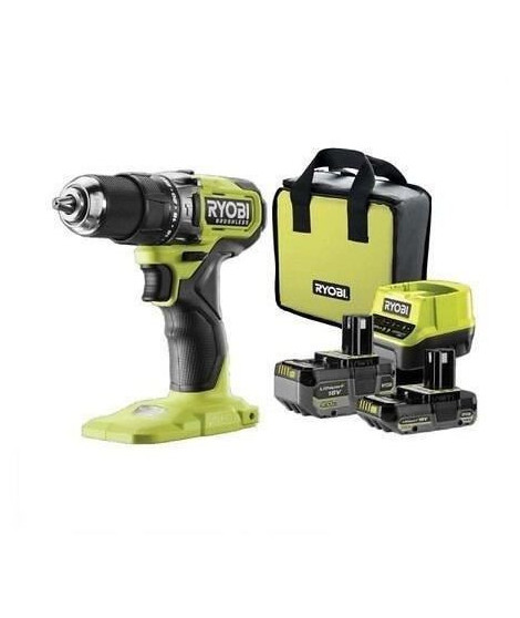 RYOBI - Perceuse-visseuse a percussion BRUSHLESS 18V ONE+ 54 Nm - 2 batteries 4 & 2 Ah, chargeur & sac de transport - RPD18BL…