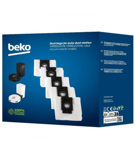 Lot de 5 sacs de rechange pour aspirateur robot - BEKO - VRR80214DB Robosmart - 4 L