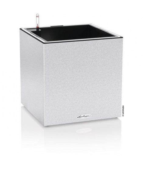 Pot de fleur LECHUZA Canto Stone Cube 40 - kit complet LED, blanc quartz