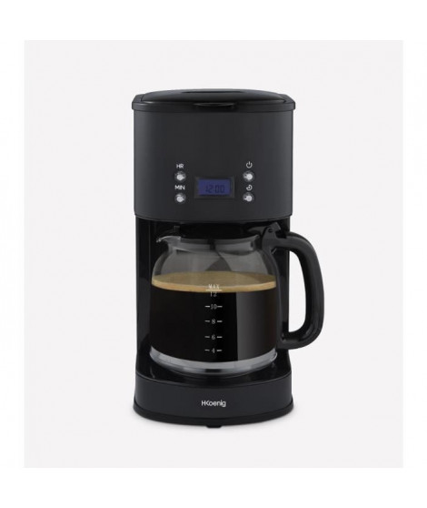 Cafetiere programmable - HKoeNIG - MG32 - 1,5 L (12 tasses) - 1000 W - Ecran LCD - Maintien au chaud - Noir et acier inoxydable