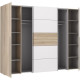 Armoire NARAGO - Décor Chene Sonoma et blanc mat - 2 portes coulissantes + 2 portes battantes - L270 x P61 x H210 cm