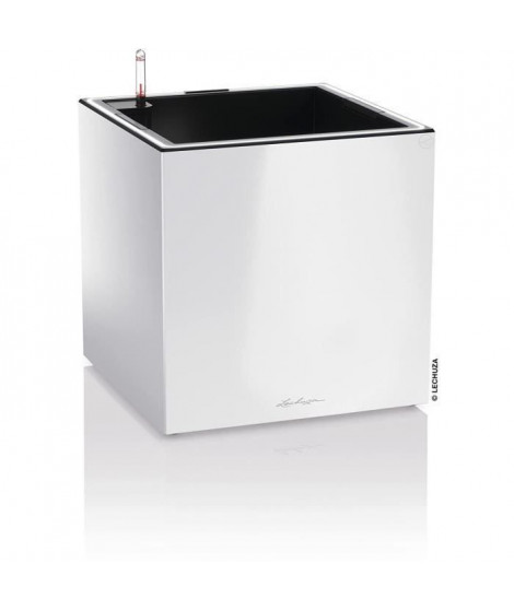 Pot de fleur LECHUZA Canto Premium Cube 40 - kit complet LED, blanc brillant