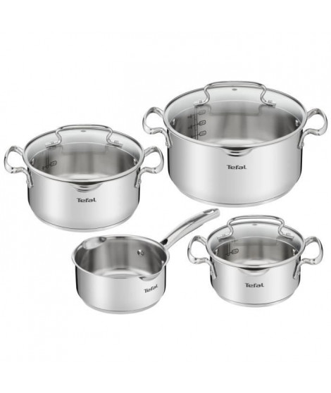 TEFAL Duetto+ Batterie de cuisine 7 pieces, Faitouts + couvercle verre, Casserole, Induction, Inox, Poignées rivetées G719S734