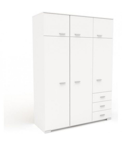 Armoire de chambre contemporaine blanche - COSMOS - L 146 cm - 6 portes, 3 tiroirs