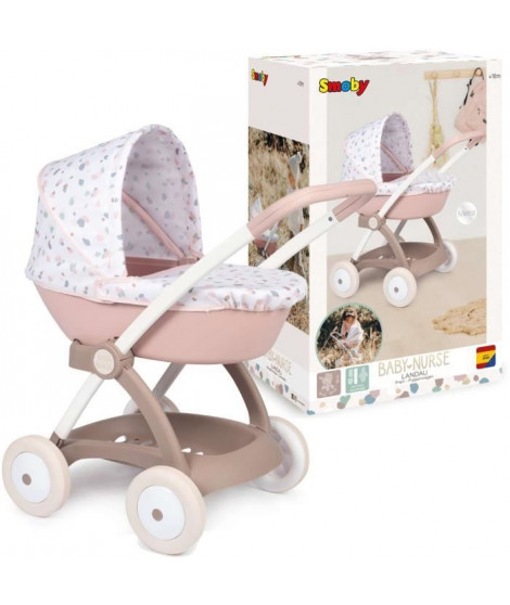 Poussette Landau pour poupée Baby Nurse - Smoby - Avec nacelle et canopy en plastique - Rose et blanc