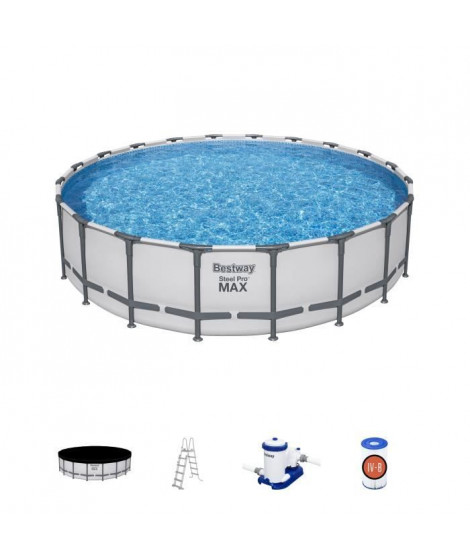 Kit Piscine hors sol tubulaire BESTWAY - Steel Pro Max - 610 x 132 cm - Rectangulaire (Inclus filtre a cartouche + échelle +