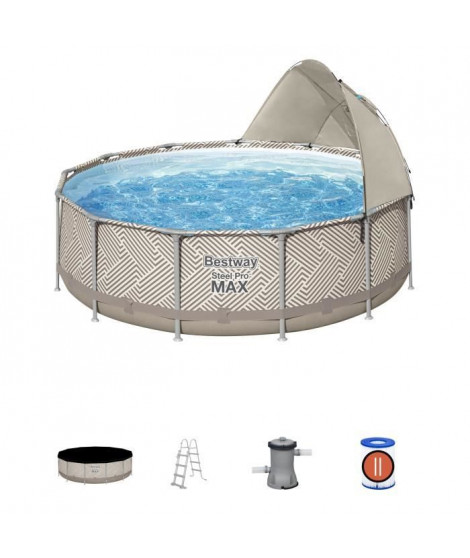 Kit Piscine hors sol tubulaire BESTWAY Steel Pro Max 396 x 107 cm - Ronde (Avec filtre a cartouche, auvent, bâche, échelle)