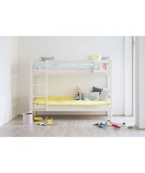 Lits superposés enfant - 2 x 90 x 200 cm - Pin massif blanchi - Sommiers inclus - HIT