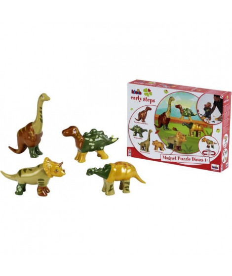 Jouet magnétique - KLEIN - 4 grands dinosaures Funny Puzzle, 1+ - Stimule la créativité et l'habileté manuelle !