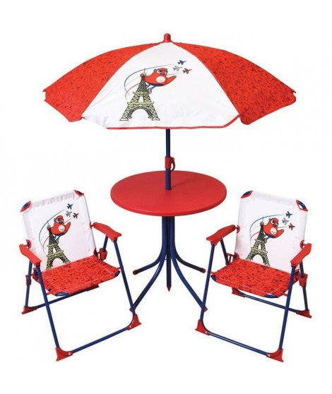 Mobilier de jardin - FUN HOUSE - Salon de jardin Jeux Olympiques Paris 2024 Table 46 x 46 cm 2 chaises pliantes parasol 125 x…