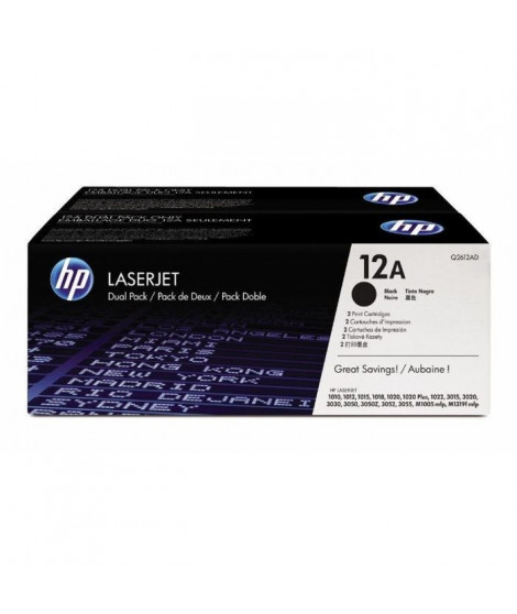 Cartouche de toner HP 12A (Q2612AD) noir pour HP LaserJet - Pack de 2