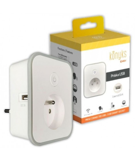 Prise connectée - KONYKS - Priska - USB FR - Wifi + Bt - 16 A avec 2 prises USB-A - Compteur conso - Compatible Alexa / Googl…