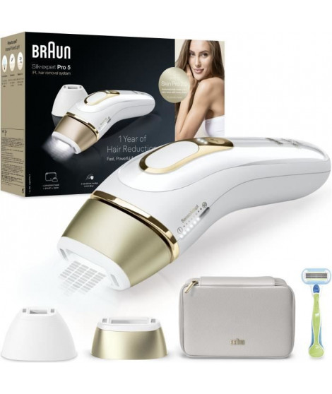 Épilateur a Lumiere Pulsée - BRAUN - Silk·expert Pro 5 - Épilation a la maison - Pochette - Rasoir Venus - 2 Tetes - PL5152