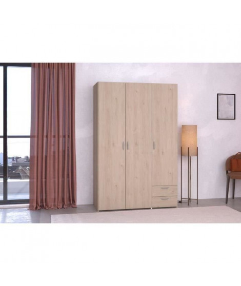 Armoire VARIA - Décor chene et blanc - 3 portes - 2 tiroirs - 120,3 x 185 x 51,3