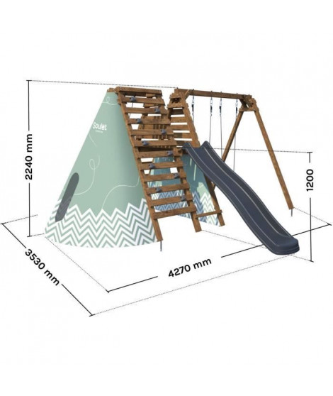 Portique balançoire en bois avec toboggan - SOULET - OLYMPIC APOLLON - 427 x 352 x 217 cm