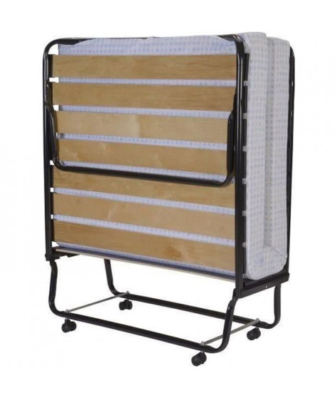 SEDAC Lit d'appoint pliant 17 lattes 90x190cm + Matelas mousse 10 cm