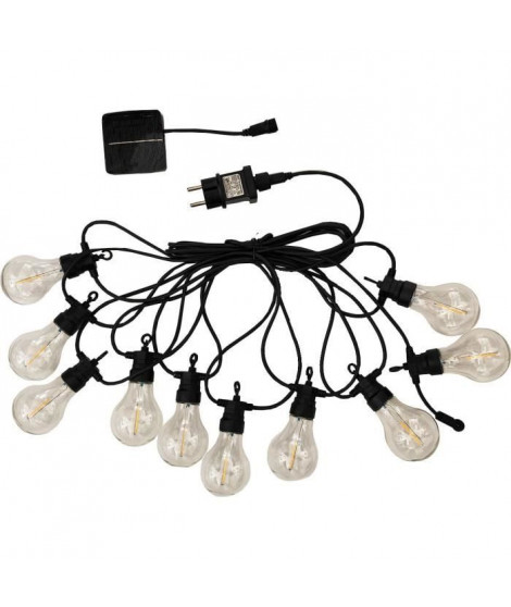 Guirlande lumineuse extérieur - LUMISKY - PARTY CLEAR HYBRID - 7.50 m - Solaire et sur secteur - 10 globes - LED blanc chaud