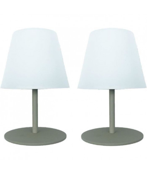 Set de 2 lampes de table sans fil - LUMISKY - TWINS - Olive - H16 cm - LED