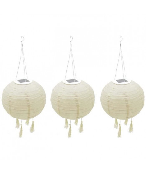 Lot de 3 lampions solaires - LUMISKY - HIMALAYA - Ø30cm - Beige, creme et mariage festif - LED blanc chaud