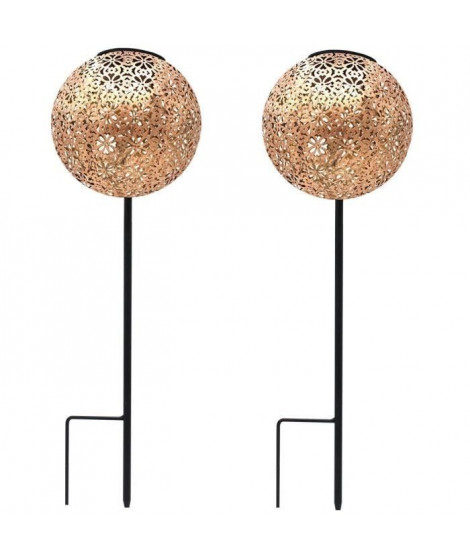 Lot de 2 balises solaires a planter - LUMISKY - AGADIR - H45 cm - Style oriental - LED blanc chaud