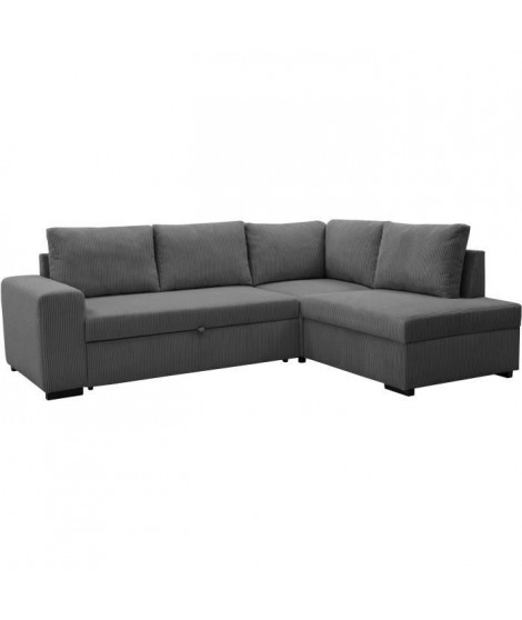 Canapé d'angle convertible réversible LINCOLN 4 a 5 places - Tissu velours côtelé anthracite - Coffre de rangement - L247 x P…