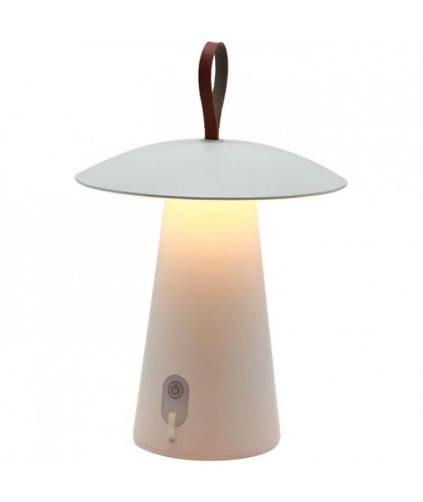 Lampe de table sans fil - LUMISKY - FUNGY - H29 cm - Aluminium - Anse en cuir - LED blanc chaud