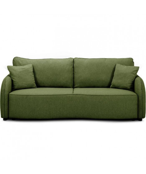 Canapé convertible BARI 3 places - Tissu olive - Coffre de rangement - L215 x H89 x P100 cm