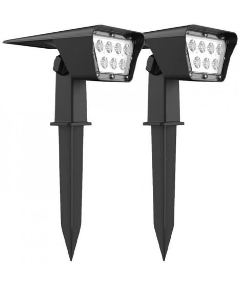 Lot de 2 spots solaires projecteur 2 en 1 a piquer ou a fixer - LUMISKY - CURTIS - H31.5 cm - LED blanc