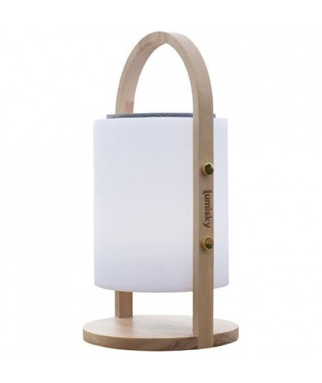 Lampe enceinte bluetooth sans fil - LUMISKY - WOODY PLAY - H37 cm - Poignée bois - LED blanc et multicolore dimmable