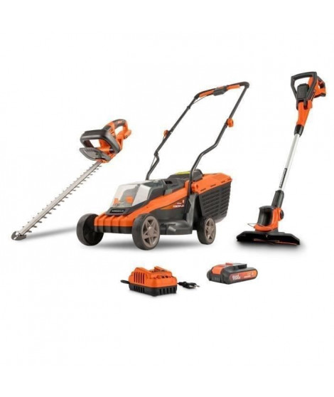 Pack Tondeuse BRUSHLESS 20V 34cm de coupe + coupe-bordure + taille-haie DUAL POWER POWDPGBOX24 - batterie 20V 3Ah et chargeur