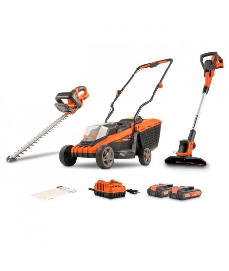 Pack Tondeuse 20V 34cm de coupe + coupe-bordure + taille-haie DUAL POWER POWDPGBOX24A- 2 batteries 20V 3Ah et chargeur inclus