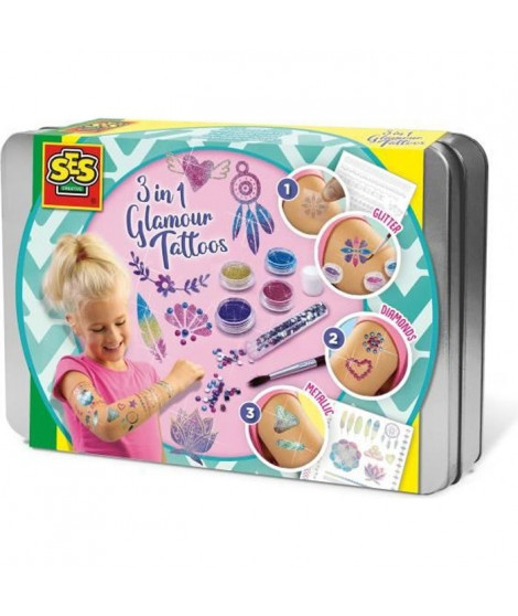Tatouages glamour 3 en 1 - SES CREATIVE - Multicolore - Blanc - Pour enfants des 5 mois