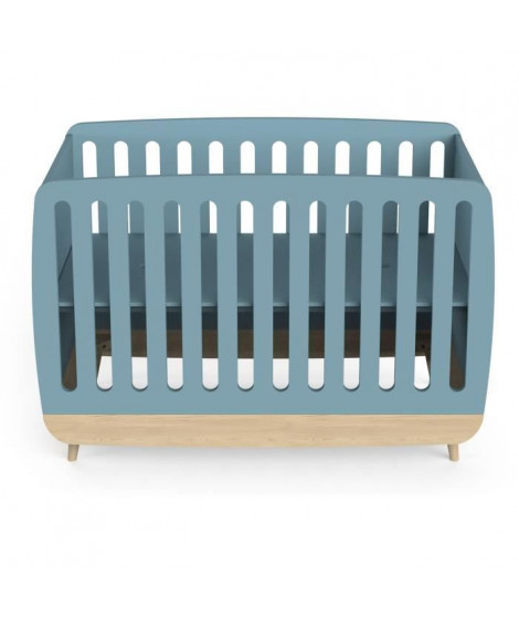 Ensemble lit bébé 60 x 120, commode 2 tiroirs + 3 niches et 1 plan a langer - FIRMIANA - Scandinave - Bleu orage bois - DEMEYERE