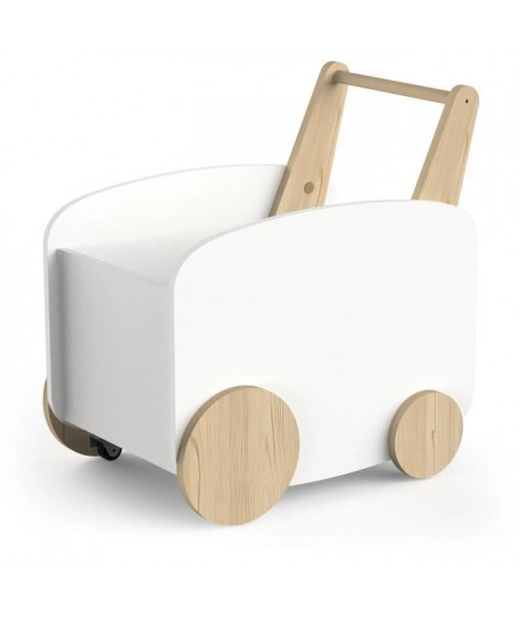 Chariot de rangement a roulettes - FIRMIANA - Style scandinave - Blanc mat / Chene kronberg - 49,8 x 35 x 52,5 cm - DEMEYERE