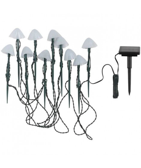 10 mini-champignons lumineux solaires a piquer - LUMISKY - CHAMPY - 3.8 m - Balisage allée - LED blanc chaud