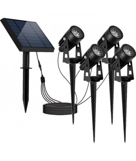 Quatre spots solaires 4 en 1 a piquer ou a fixer - LUMISKY - ROUNDY - H27 cm - LED blanc froid