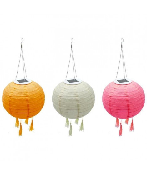 Lot de 3 lampions solaires - LUMISKY - SHANGRI LA - H20 cm - Rose, creme et orange - LED blanc chaud