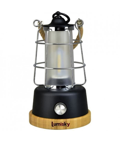 Lanterne sans fil - LUMISKY - WILDY - H23 cm - Anse en corde - LED blanc chaud et dimmable