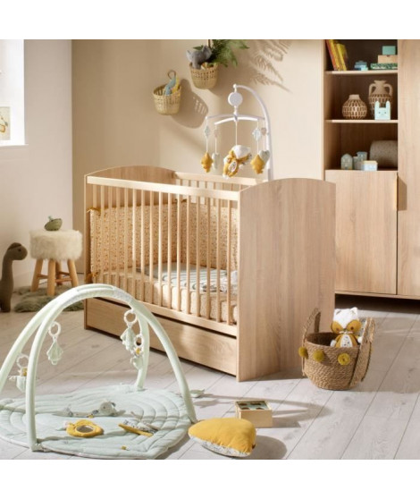 Chambre bébé duo AZUR - Lit 120x60 + Commode a langer 3 tiroirs chene doré - SAUTHON