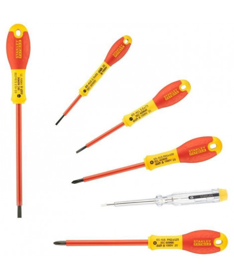 Jeu de 6 Tournevis Isolés 1000V - STANLEY FATMAX - 0-65-441 - Electricien + Philipps + Testeur