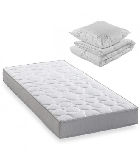 Pack matelas 90x190 cm + couette + oreiller - 330 Ressorts ensachés - 5 zones de confort - 19 cm - Ferme - DEKO DREAM Springmax